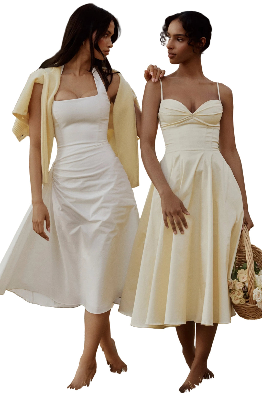 vestido midi de algodão cor limão com corte princesa